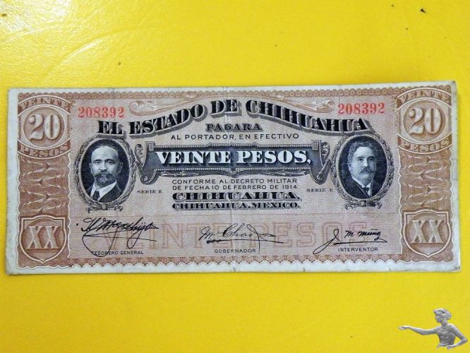 Revolutionary 20 Pesos 1914 El Estado de Chihuahua
